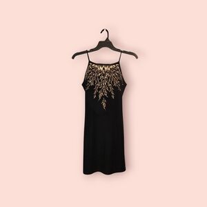 Pulse Vintage Black Velvet Gold Glitter Flame Slip Dress A13702 Y2k Party Club